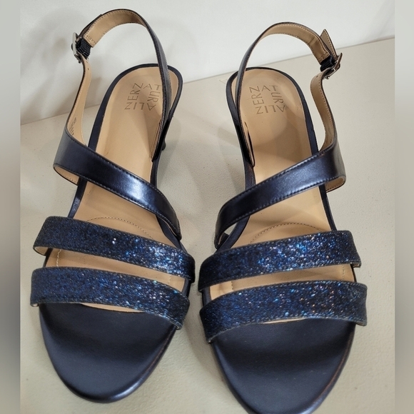 Naturalizer Taimi Blue Metallic Sparkle Slingback Open Toe Dress Heel - Size 8.5 - Picture 3 of 9